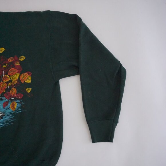 Vintage Fruit of the Loom Green Cabin Leaves Nature Fall Sweatshirt Cabincore XL - Picture 3 of 10